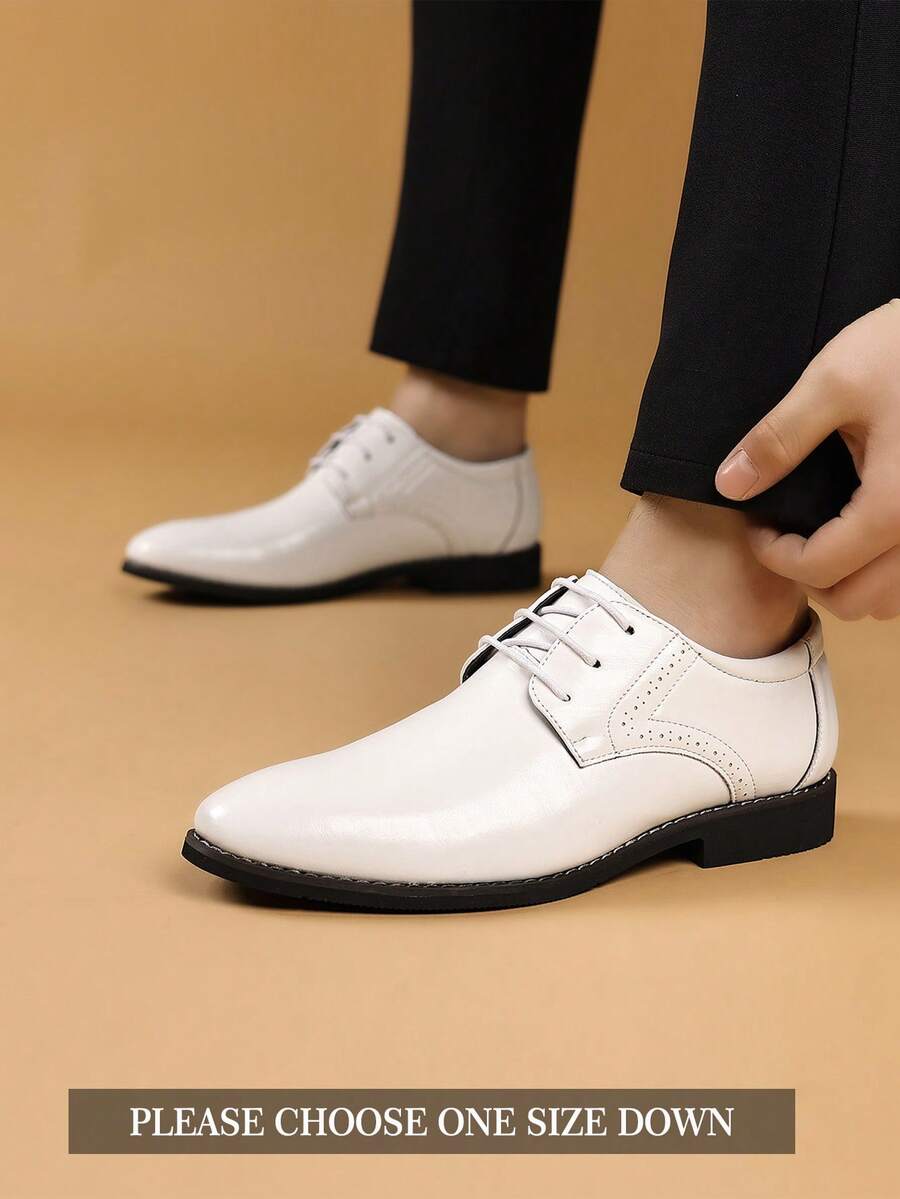 Mioeert Solid Color Casual Polyurethane Lace-Up Formal Shoes For Men, Suitable For Home, Office, Party In Spring, Summer, Autumn - White - View 1