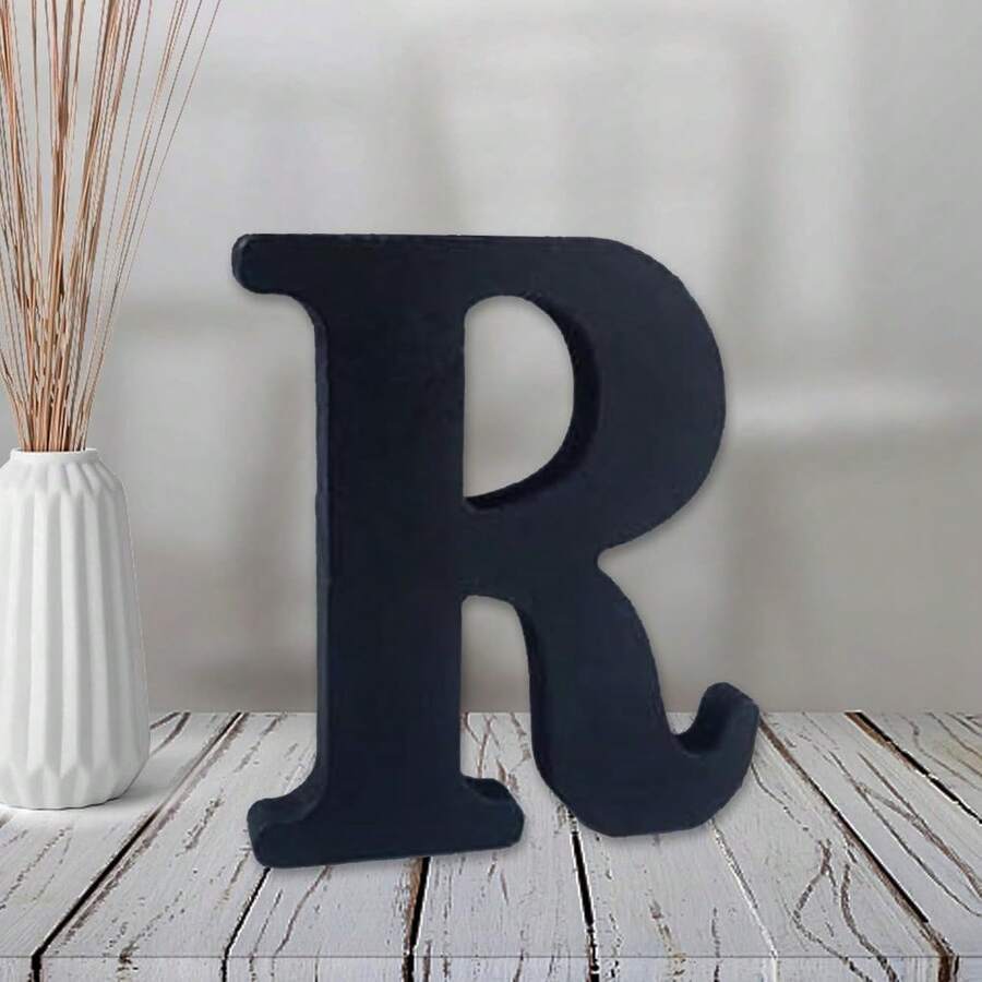Local Delivery-- 4 Inch Black Wood Letters Unfinished Wood Letters For Halloween Decorative Standing Letters Slices Sign Board Decoration For Craft Home Party Projects (A) - R - 查看 1