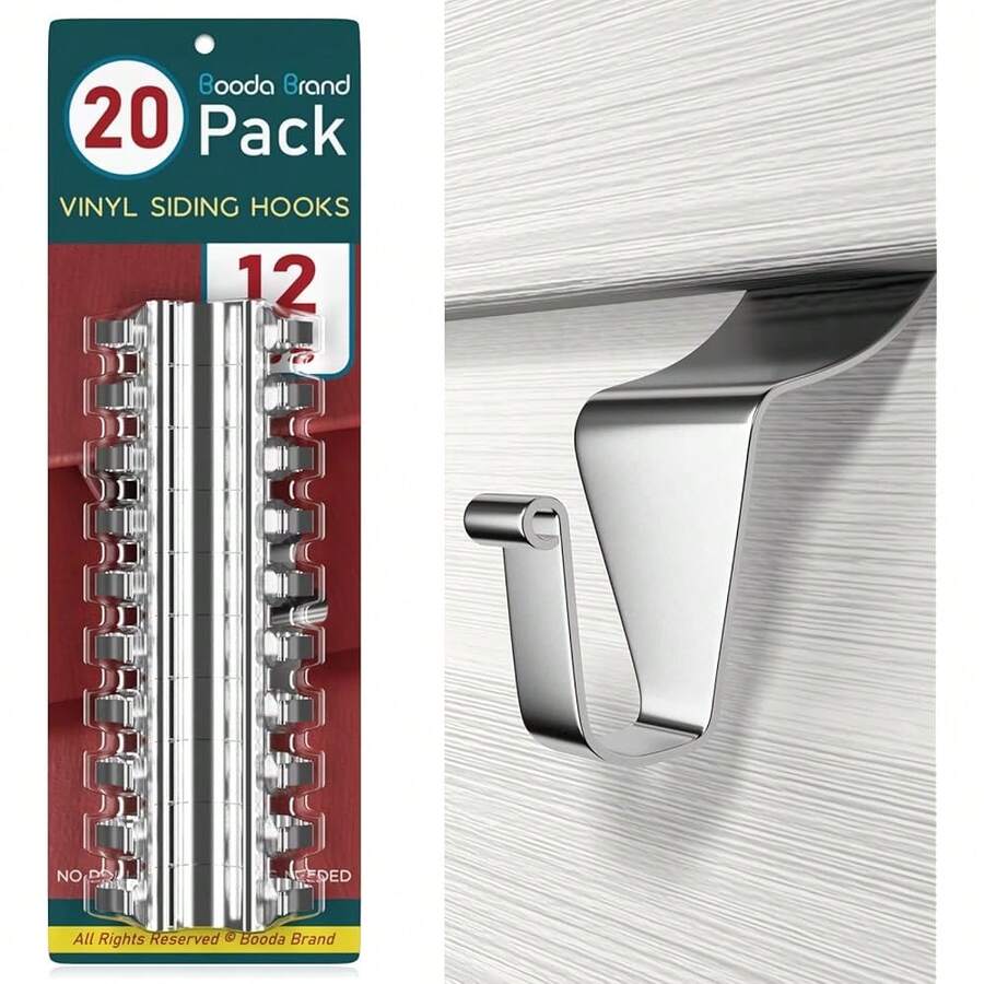 New Vinyl Siding Hooks (20 PCS), Heavy-Duty Stainls Steel Siding Hooks Vinyl Siding Hangers, Low Profile & No Hol Needed Siding Clips For Hanging Wreaths, Welcome Signs, String Lights - Sier - View 1