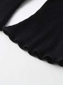 paquete de 3 pantalones para niñas, leggings de unicolor acanalado con volantes para bebés, pantalones acampanados para niñas pequeñas, tres piezas de pantalones acampanados con volantes para niños