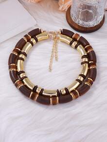 1pc Fashion Unique Layered CCB Bamboo Knot Necklace & Bracelet Set, Minimalist Style Suitable For Daily Wear