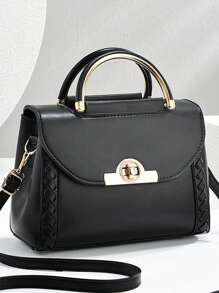 Borsa quadrata piccola da donna di colore unito, borsa a tracolla con manico superiore da donna, mini borsa a tracolla di moda, portafoglio da donna con decorazione fibbia