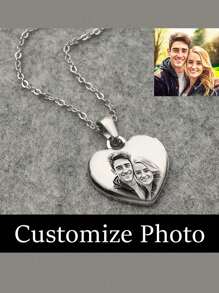 Personalisierte herzförmige Foto-Halskette - Individuelle Halskette mit Porträt eines geliebten Menschen - Personalisierte Edelstahl-Haustier-Foto-Halskette - Individualisierte Freundin-Foto-Halskette - Damen-Herzform-Foto-Anhänger-Halskette - Halskette für den Freund - Memorial-Foto-Halskette - Damen-Foto-Choker-Halskette - Individuelle Halskette für Mutter