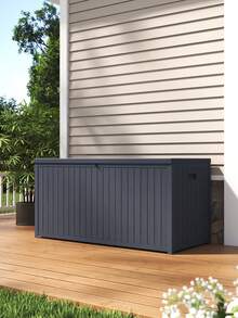 LIVINGANDHOME Living And Home 125L Waterproof Storage Box - Heavy-Duty Outdoor Garden Cushion Organizer With Lockable Lid  Black/Grey - Grey - View 4