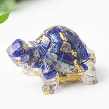 1pc Natural Crystal Chip Resin Mold Turtle Statue Healing Gemstone Golden Foil Orgone Tortoise Figurine Sculpture Pocket Stone For Home Office Feng Shui Decoration Collectible Ornament Best Gifts Birthday Graduation