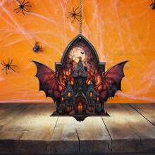 Adorno colgante de acrílico para ventana de Halloween, decoración de pared de murciélago para el hogar, cafetería, porche y árbol. - Burdeos - Ver 5