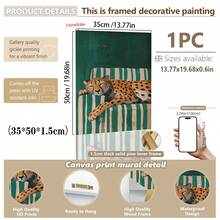 1 pieza Póster de lienzo con marco de madera, arte de pared imprimible, pintura minimalista de un leopardo tomando café, decoración de café de dopamina, decoración de cocina colorida y de moda, póster de amanecer vívido - Multicolor - Ver 19