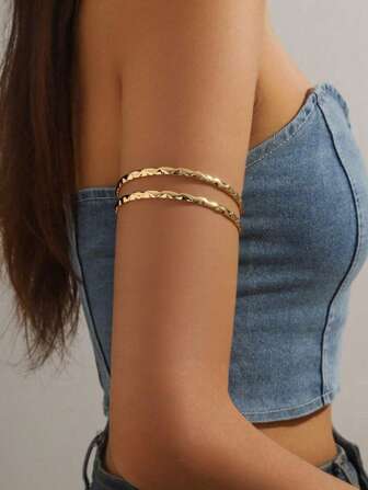 1pc Hollow Minimalist Double-Layer Arm Cuff, Personalized Hip-Hop Versatile Wrist Bracelet