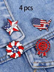 4pcs Colorful Enamel USA Flag Alloy Lapel Pins, Independence Day Commemorative Accessories, Teenagers Five-Pointed Star Brooch, Exquisite Geometric Alloy Brooch