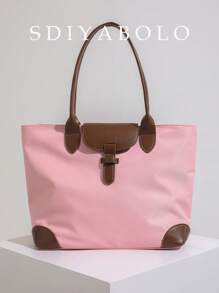 Bolsa Sacola de Lona de Nylon de Grande Capacidade Moda Feminina, Bolsa de Ombro Casual para Trabalho e Deslocamento