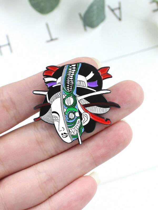 Fashionable Creative Japanese Geisha Halloween Quirky Portrait Personalized Enamel Pin, Versatile Brooch