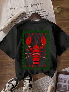 تي شيرت كاجوال للنساء بطبعة سرطان البحر وياقة مستديرة وأكمام قصيرة، للخروج الصيفي