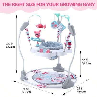  LADIDA Jumperoo Activity Center – 360° Rotating Seat With Music & Toys, Adjustable Height, Forest Pink (6M+)