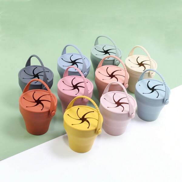 1pc Baby Foldable Silicone Snack Cup With Lid, Portable Snack Storage Cup, Hot Selling