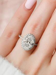 1 chiếc nhẫn bạc 925 sáng bóng hình bầu dục, nhẫn đính hôn/nhẫn cưới, nhẫn hứa hẹn/nhẫn vĩnh cửu dành cho nữ, quà tặng trang sức tinh tế. - Bạc - Xem 7