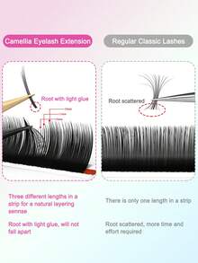 CoMango 12排柔软浓密的山茶花睫毛嫁接，0.07毫米3D俄罗斯貂毛睫毛，自然经典预制优质山羊毛单根睫毛，沙龙级睫毛簇，睫毛簇，单根睫毛，假睫毛 - 黑色 - 查看 6