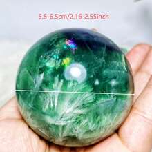 1 Piece Selected Natural Snowflake Fluorite Crystal Ball - Green Blue Purple Bohemian Style Round Living Culture, Unique Christmas And Mother's Day Gift, Collectible Crystal, Snowflake Decoration, Holiday Gift, Elegant Design, Handcrafted, Decorative Sphere, Polished Treatment, Spiritual Decoration - 8-9cm - 查看 4