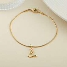1pc Stainless Steel Fine Round Snake Chain Bracelet For Women, With 26 Alphabet Friendship Bracelet, Elegant Accessory Gift For Graduation, Holiday, All Year Round