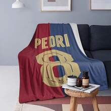 1 件巴塞罗那球员佩德罗主题现代几何印花法兰绒毛毯，超柔软舒适，100% 涤纶，可机洗，适合所有季节，适用于床上、沙发、露营、午睡和旅行，独特的节日礼物 - 彩色 - 查看 6