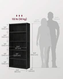 VASAGLE Bookshelf, 23.6 Inches Wide, 5-Tier Open Bookcase With Adjustable Storage Shelves, Floor Standing Unit - 黑色 - 查看 8