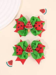 2pcs Red Fruit Hair Bow Clips For Girl,Fabric Watermelon Decor Bow Hair Clips,Fashion Alligator Clips Hair Accessories For Gifts