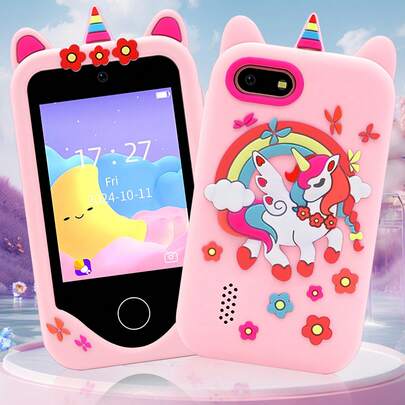 2.8 英寸触摸屏儿童玩具智能手机，独角兽主题过家家手机，带双摄像头，益智游戏和拼写学习，32GB 卡，适合 3-12 岁男孩和女孩的最佳 STEM 礼物