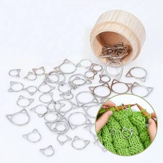 30PCS Cat Stitch Markers - Metal Crochet Rings (Silver, Black, Gold, Rose Gold), Cute Cat Ear Shaped Knitting Markers, Crochet Hook Accessories, DIY Craft Supplies, Cute Gift For Knitting Enthusiasts