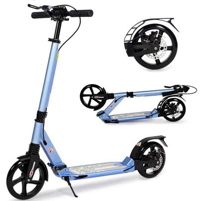 Kick Scooter For Ages 8-12, 200mm Big Wheels Scooter For Adults With Disc Brakes, Adult Scooters With Carry Strap And Double Shock Absorption, Foldable Scooters