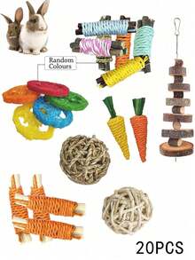 7pcs/12pcs/8pcs Pet Teeth Grinding Set, Gift For Rabbit, Hamster, Toy Set For Small Pets For Play And Entertainment, Animal Festival Gift, Valentine's Day Animal Gift, Rabbit Teeth Grinding Toy, Hamster Teeth Cleaning Toy, Wooden Toy Set, Wooden Chew Toy, Unicycle Dumbbell, Red Carrot, Apple Wood Swing And Seesaw, Hamster Toy