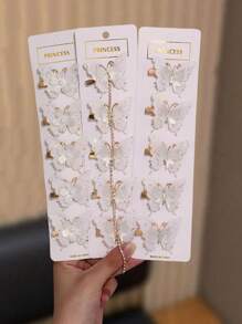 5pcs/15pcs Set Glitter Butterfly Hair Clips For Girls