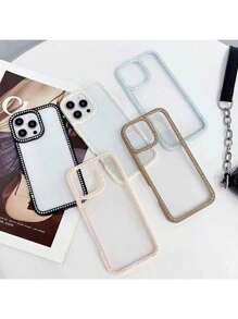 1pc Coffe Luxury Sparkling Diamond Transparent Phone Case Suitable For I Phone 16e/15 Pro Max/14 Plus/13 Pro Shockproof Protection Hard Acrylic Material With Anti-Collision Border