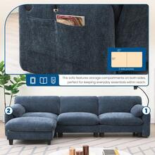 MERAX 108" Modular Sectional Sofa, U-Shape With 31.5" Extra-Wide Seat Cushion, USB And Type-C Charger, Phone Holder And 2 Side Storage Pockets, Free Movement Ottoman, Striped Chenille,Blue Gray - 108"Sofa-Blue Gray - 查看 3