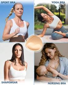 Waterproof Swimsuit Pads - 4 Pairs Heart Push Up Inserts - Beige - View 3
