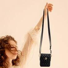 Fashionable Rhombus Faux Leather Crossbody Phone Bag With Detachable Strap And Security Clasp, Suitable For Samsung Z Flip 3/4/5/6/7