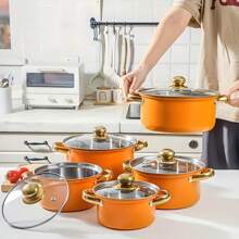 Un ensemble de 10 pièces de batterie de cuisine en acier inoxydable, comprenant des CASSEROLES en acier inoxydable de 16 cm / 18 cm / 20 cm / 22 cm / 24 cm, 5 CASSEROLES avec 5 couvercles en acier inoxydable, des CASSEROLES à soupe profondes à double poignée en métal, fabriqués en acier de haute qualité, disponibles en plusieurs couleurs, très adaptés pour la cuisine à la maison et en restaurant, convenant pour faire de la soupe, du hot-pot, des nouilles et des fruits de mer