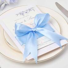 New 1-1/2 Inch Wide Sky Blue Satin Ribbon, 50 Yards Solid Polyter Fabric Ribbon For Ros Making, Gift Wring, Wedding Drations, Crafts, Bows - Sky Blue - 查看 5