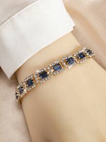 1 pieza Pulsera de cadena con piedra rectangular de circonita cúbica de varios colores rodeada de rhinestones, ajustable para que las mujeres la usen a diario, en vacaciones, fiestas, bodas, como regalo