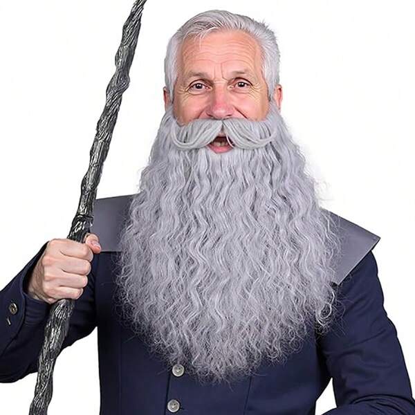 45 cm langer falscher Bart Kostüm für Halloween, realistischer falscher Schnurrbart und Bart Zubehör für Erwachsene Zauberer Cosplay