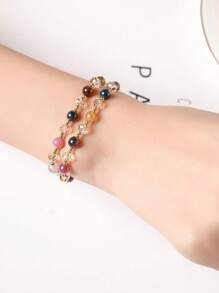 Modisches Armband mit doppelter Lage Kristall-Perlen, elegantes retro stapelbares Armband Schmuckdesign (Zufallsfarbe)