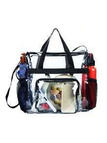 1/2pcs/Set Large Beach Transparent Iridescent Beach Bag, Tote Bag For Women , Waterproof Sandproof Beach Bag With Zipper Pouch Transparent Laser Pouchtote Bag, For Vacation, Holiday, Travel, Beach, Swimming, Pool, Cruise, Boat Bag,Birthday Gift, Party Gift