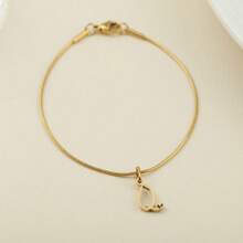 1pc Stainless Steel Fine Round Snake Chain Bracelet For Women, With 26 Alphabet Friendship Bracelet, Elegant Accessory Gift For Graduation, Holiday, All Year Round