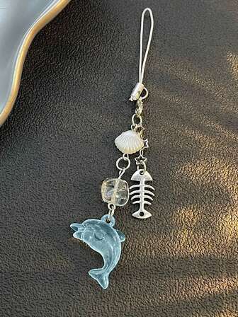 1 pieza Correa de teléfono con cuentas hechas a mano en forma de ola y delfín, decoración colgante de estilo Kawaii Ins para bolsos/cámaras