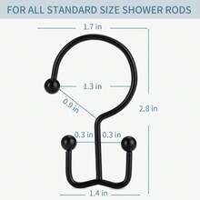 24 Pcs Shower Curtain Hooks, Goowin Shower Curtain Rings, Durable Rust Proof Black Shower Curtain Hooks, Shower Rings For Curtain, Double Glide Shower Curtain Hooks For Shower Curtain Rods, Black - 黑色 - 查看 5