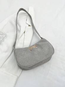 Bolso de hombro ligero con lazo decorativo en unicolor para mujer - Gris - View 5