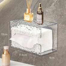 Acrylic Tissue Box Holder, Customizable Logo Printing, Luxury Clear Crystal-Like Pattern, Hotel/Home Use, Waterproof For Bathroom, Rustproof Wall-Mounted With No Drilling, Easy Refilling, Inverted Stick-On Design, Bathroom Storage Organizer