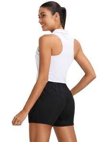 MathCat Women's Golf Polo Shirt, Sleeveless, 1/4 Zip, Tennis Tank Top, Racerback With Collar - 白色 - 查看 3
