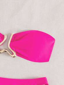 Sundfotday Bộ bikini quây ngực gợi cảm dành cho nữ, trang trí khóa vàng, áo tắm rời, thích hợp cho tiệc tùng và kỳ nghỉ hè trên bãi biển. - Màu Hồng Tươi - Xem 3