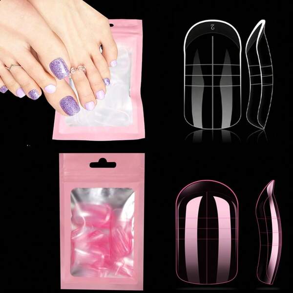 60 Stück durchsichtig/rosa Zeh Dual Nagelformen für Poly-Verlängerung Gel, wiederverwendbare Dual-Formen für Vollfingerkappen für französische Spitzen Acryl-Zehennägel Pediküre für Salon & Selbstanwendung Zuhause, 15 Größen