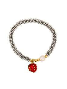 1件圣诞创意时尚个性化优雅轻盈奢华铜锆石镶嵌不对称水滴心形串珠仿珍珠手链，适合女性、姐妹、情侣、毕业礼物、情人节、日常聚会、节日、圣诞节，搭配红色首饰。 - 櫻桃手鍊 - 查看 20