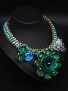 1pc Luxury Gem Flower Pendant Necklace, For Women's Party/Event Dress Up, European & American Style